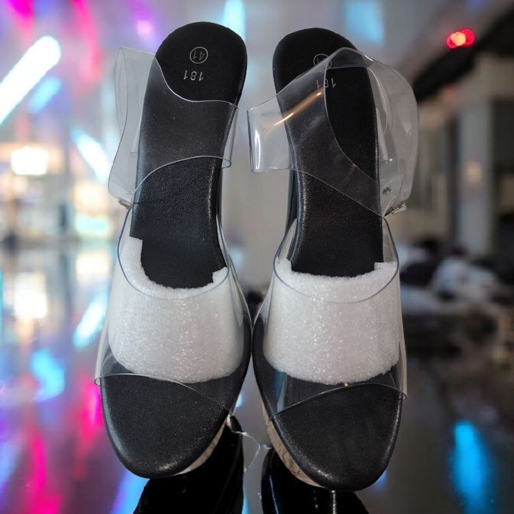 181 Size 41 EU US 9.5 Black and White Dancing Heels with Clear Foot Design. - Picture 3 of 10